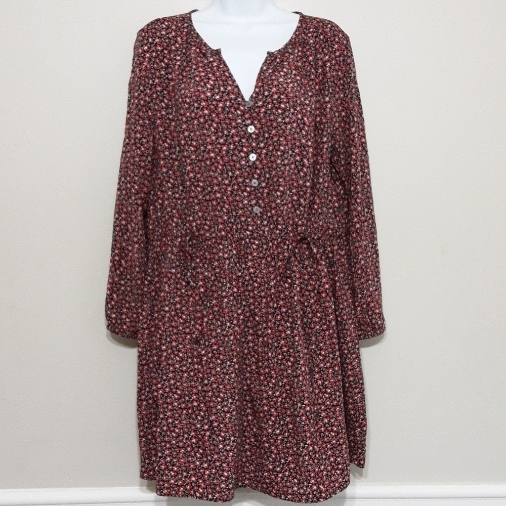 Loft Women's mini floral casual dress LP Red Vacation Lagenlook Casual